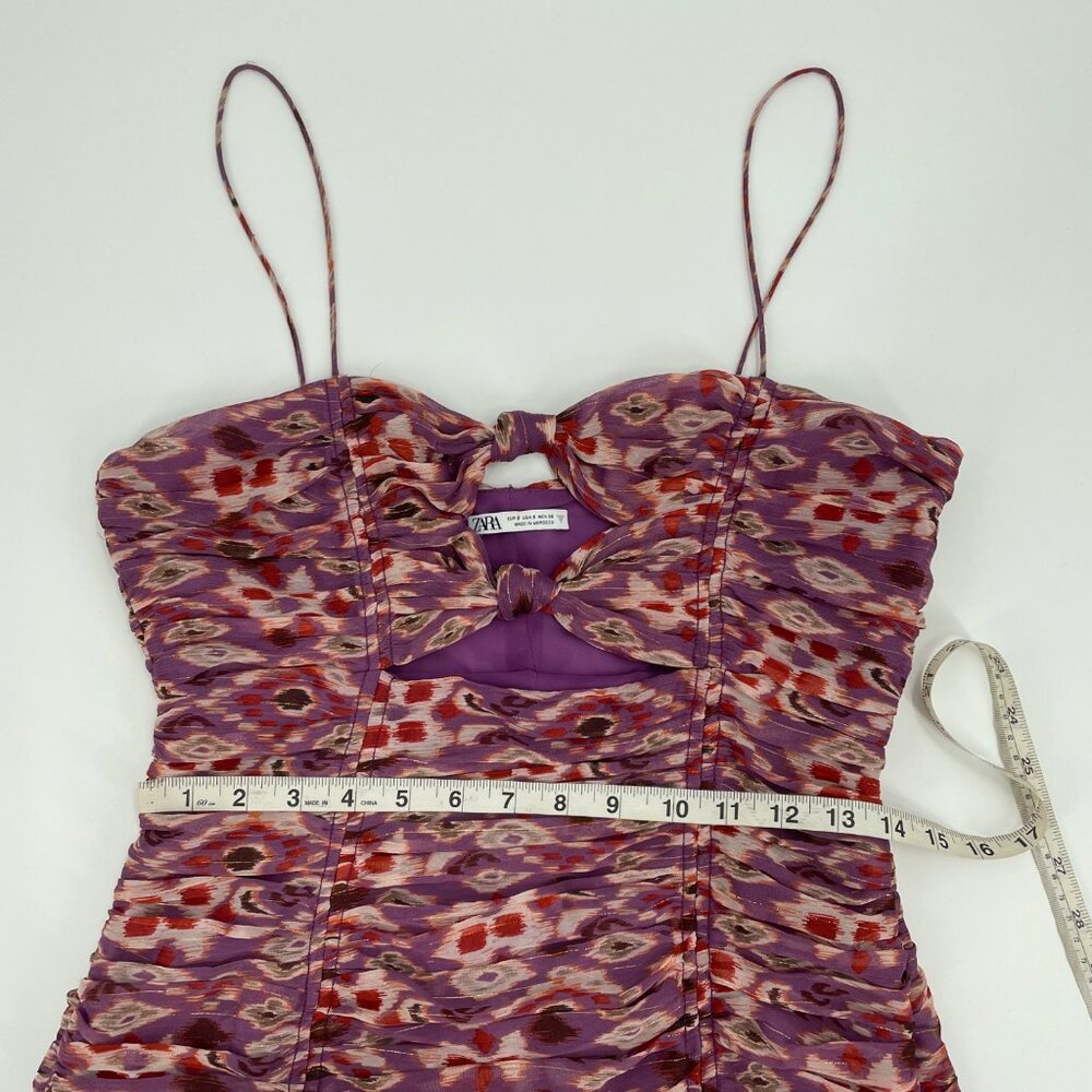 Zara Multicolor Purple Ruched Cutout Metallic Mini Dress Womens Size Small Party - Picture 7 of 7